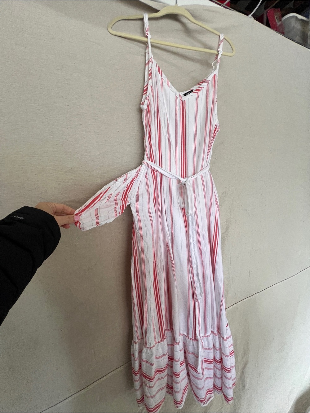 torrid White and Coral Striped Tie-Waist Maxi Dress